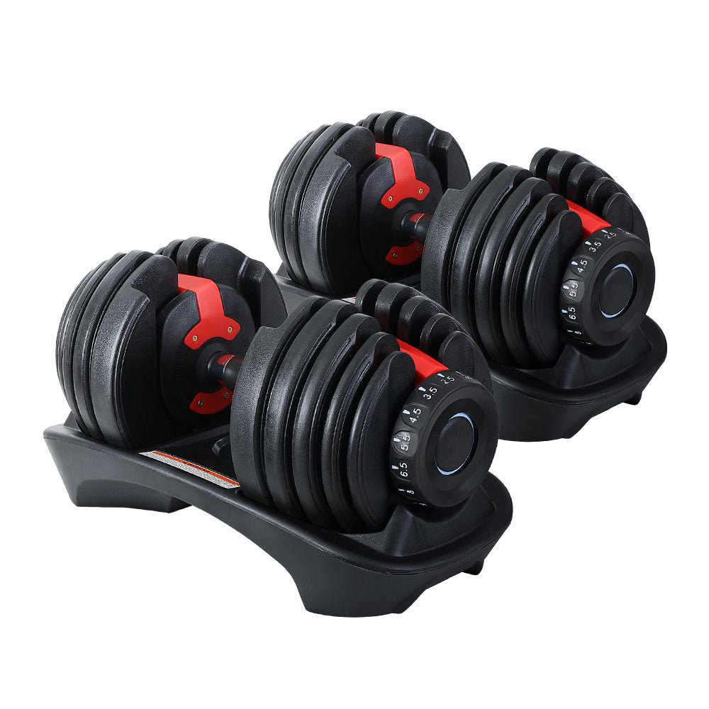 24kg Adjustable Dumbbell Set 2pcs with Weight Plates - Black and Red - Sports & Fitness > Exercise, Gym & Fitness > Free Weights - Rivercity House & Home Co. (ABN 18 642 972 209) - Affordable Modern Furniture Australia