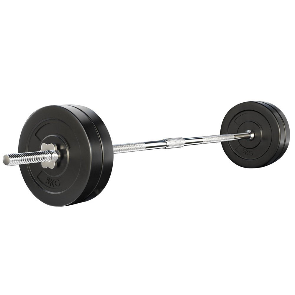 28kg Barbell Set with 168cm Steel Bar and Rubber Weight Plates - Black - Sports & Fitness > Exercise, Gym & Fitness > Exercise Benches - Rivercity House & Home Co. (ABN 18 642 972 209) - Affordable Modern Furniture Australia