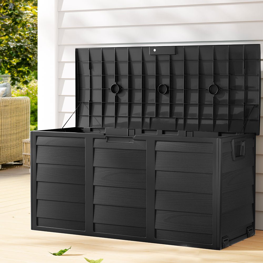 290L Outdoor Storage Box Lockable Weatherproof Garden Deck Toy Shed ALL BLACK - Rivercity House & Home Co. (ABN 18 642 972 209) - Affordable Modern Furniture Australia