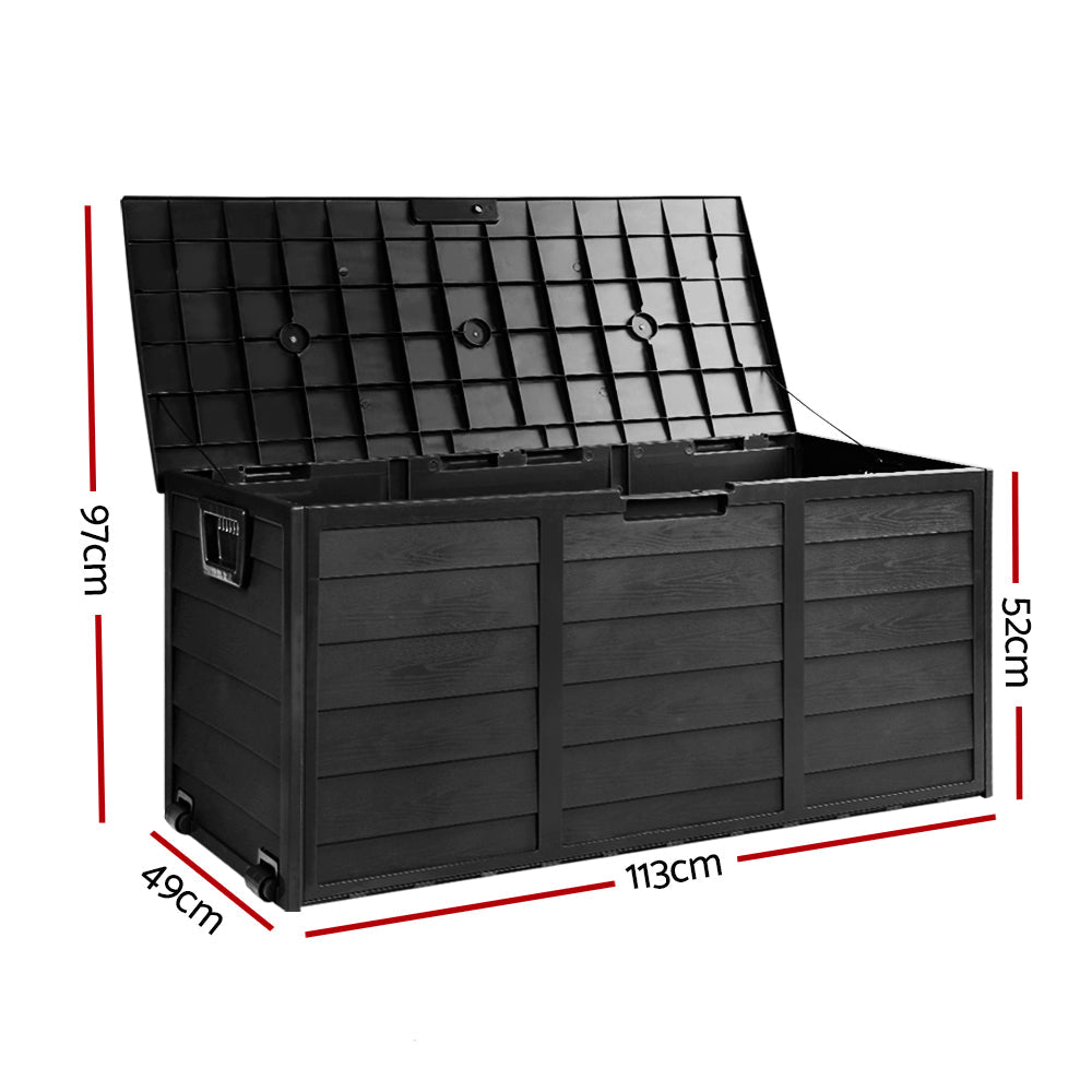 290L Outdoor Storage Box Lockable Weatherproof Garden Deck Toy Shed ALL BLACK - Rivercity House & Home Co. (ABN 18 642 972 209) - Affordable Modern Furniture Australia