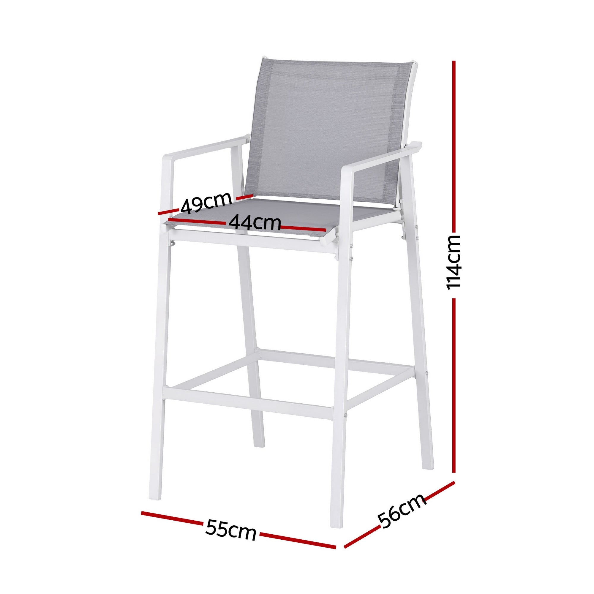 2PC Outdoor Bar Stools Dining Chairs Patio Furniture Garden Steel Textilene White - Furniture > Bar Stools & Chairs > Table & Bar Stools - Rivercity House & Home Co. (ABN 18 642 972 209) - Affordable Modern Furniture Australia