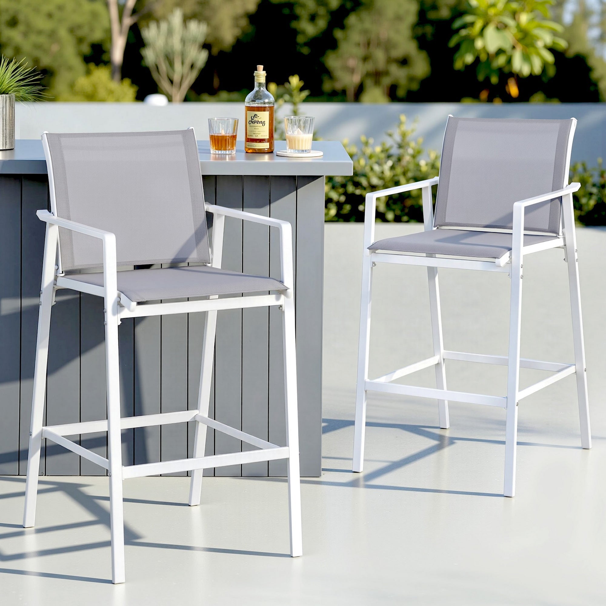 2PC Outdoor Bar Stools Dining Chairs Patio Furniture Garden Steel Textilene White - Furniture > Bar Stools & Chairs > Table & Bar Stools - Rivercity House & Home Co. (ABN 18 642 972 209) - Affordable Modern Furniture Australia