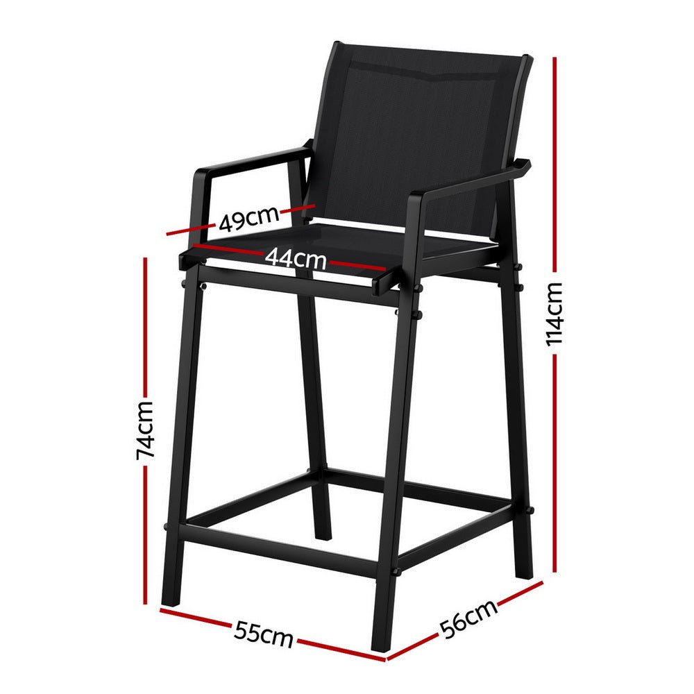 2PC Outdoor Bar Stools Steel Dining Chairs Patio Furniture Garden Black - Furniture > Outdoor > Outdoor Chairs - Rivercity House & Home Co. (ABN 18 642 972 209) - Affordable Modern Furniture Australia