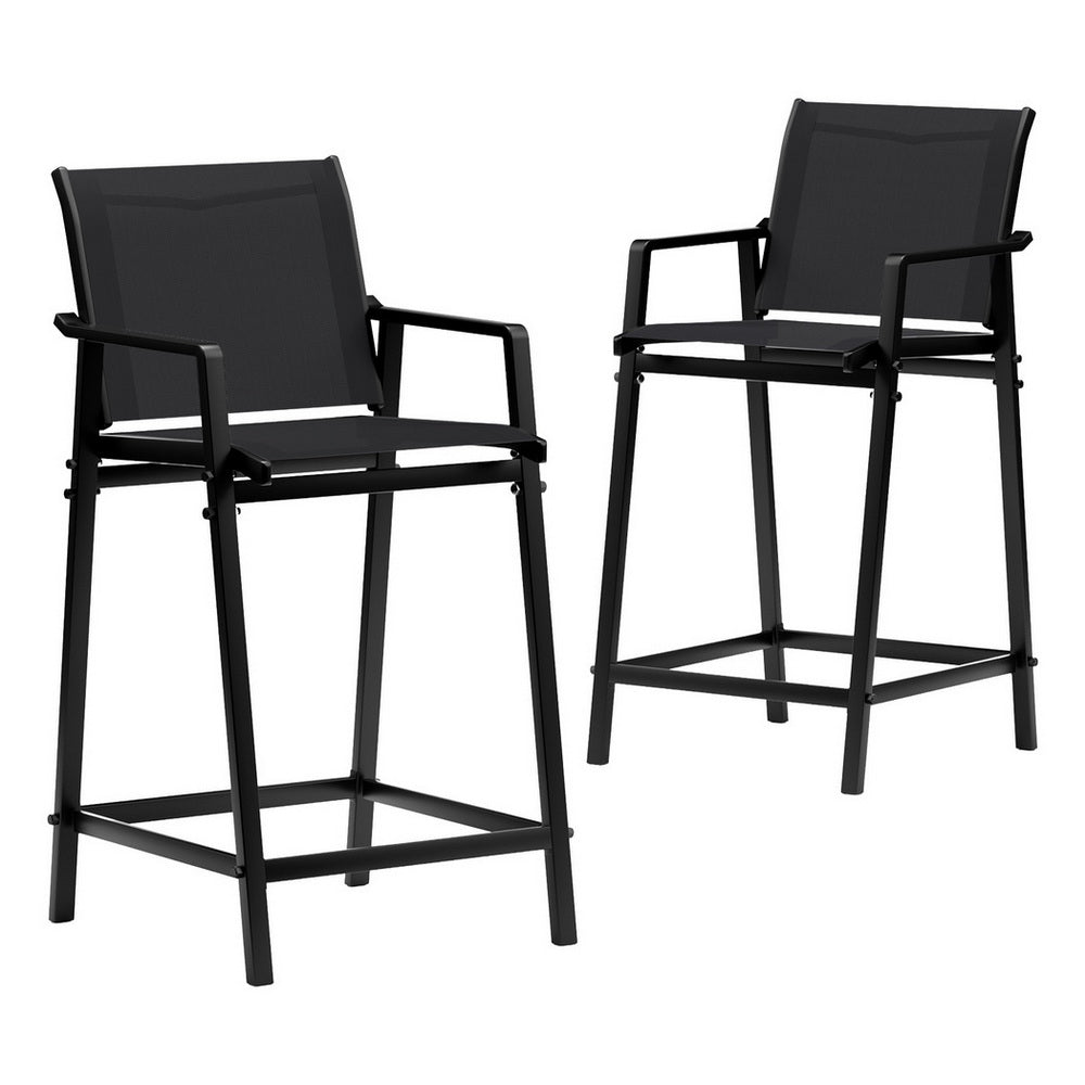 2PC Outdoor Bar Stools Steel Dining Chairs Patio Furniture Garden Black - Furniture > Outdoor > Outdoor Chairs - Rivercity House & Home Co. (ABN 18 642 972 209) - Affordable Modern Furniture Australia
