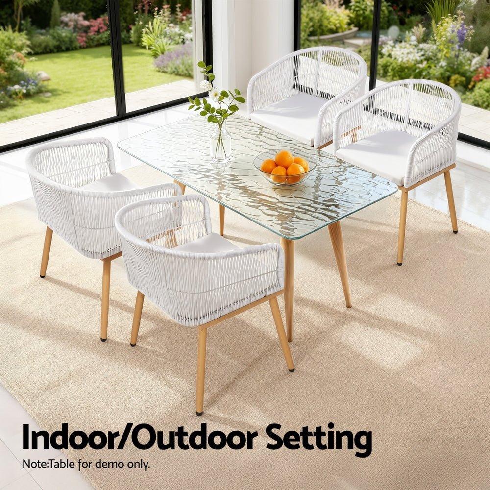 2PC Outdoor Dining Chairs Wicker Chair Patio Furniture Garden Steel White - Furniture > Outdoor > Outdoor Chairs - Rivercity House & Home Co. (ABN 18 642 972 209) - Affordable Modern Furniture Australia