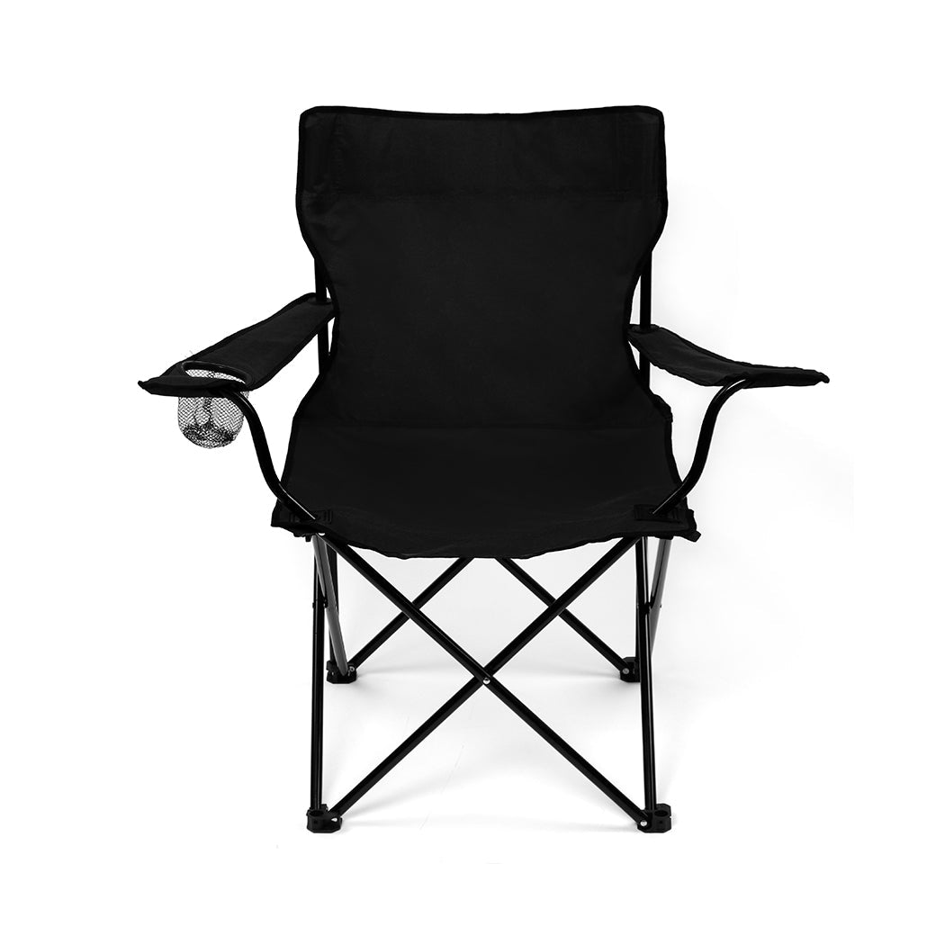 2Pcs Foldable Camping Chairs with Armrests - Black - Rivercity House & Home Co. (ABN 18 642 972 209) - Affordable Modern Furniture Australia