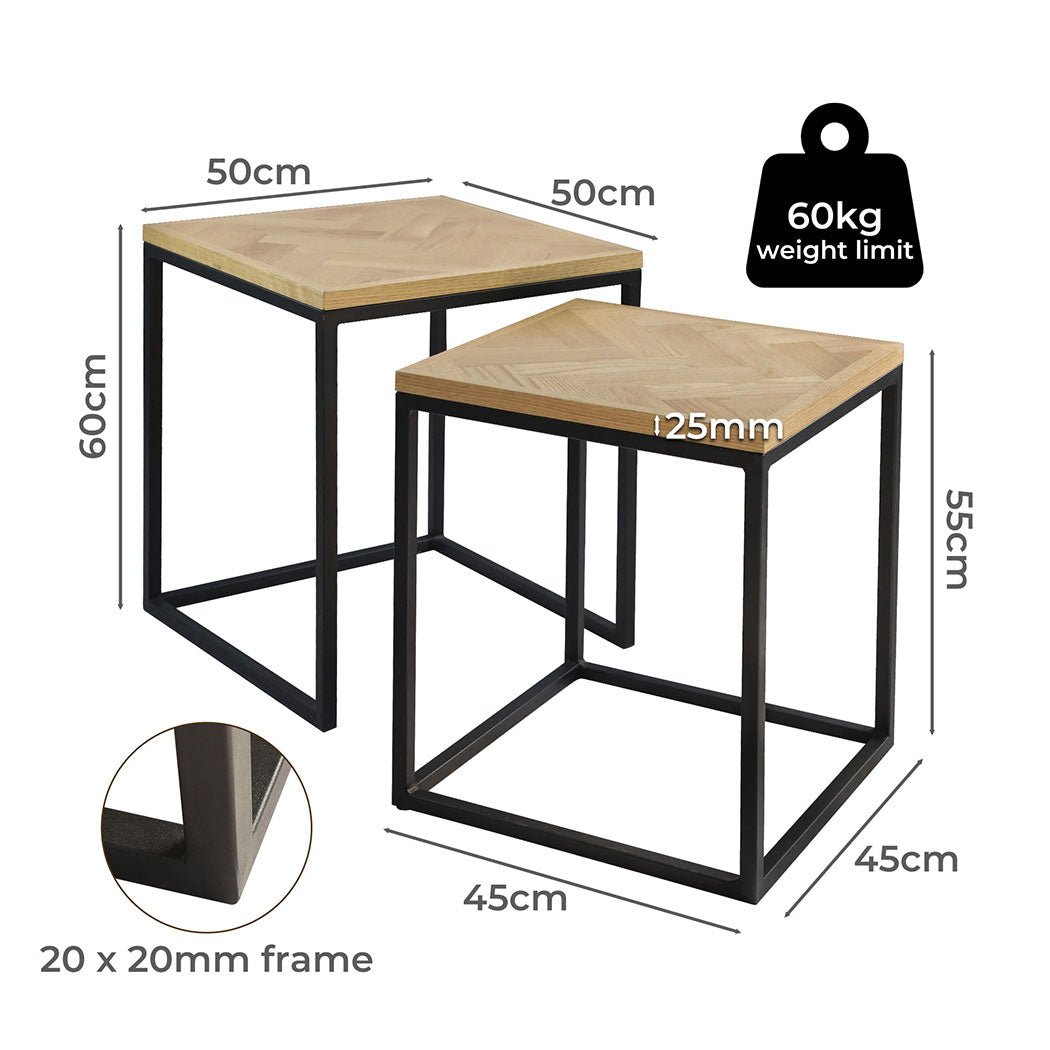 2PCS Nesting Coffee Tables with Oak Veneer MDF Top and Steel Frame - Natural Black - Rivercity House & Home Co. (ABN 18 642 972 209) - Affordable Modern Furniture Australia