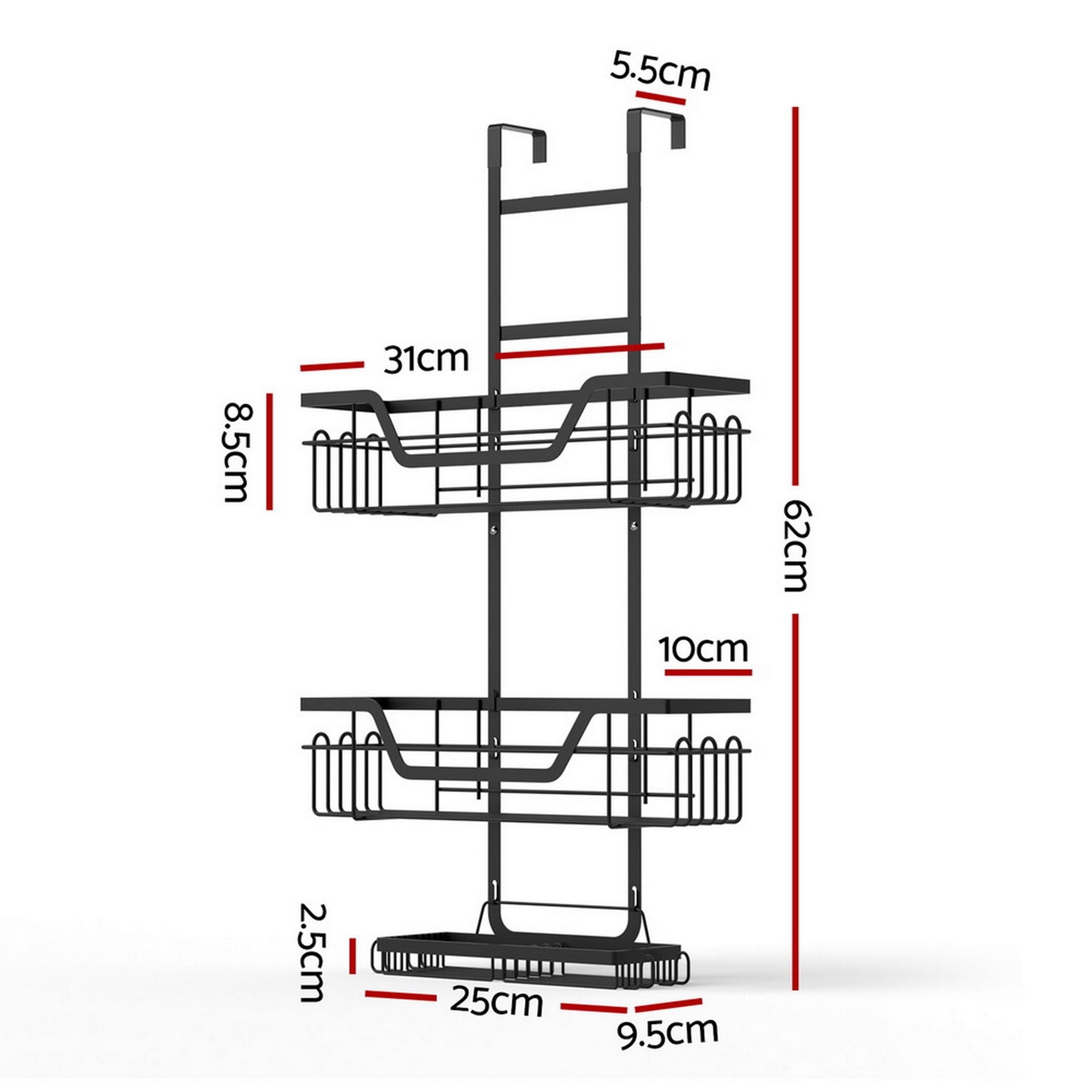 2X 3 Tier Over The Door Shower Caddy Hanging Bathroom Storage Organizer - Tools > Tools Storage > Wall Storage Racks - Rivercity House & Home Co. (ABN 18 642 972 209) - Affordable Modern Furniture Australia