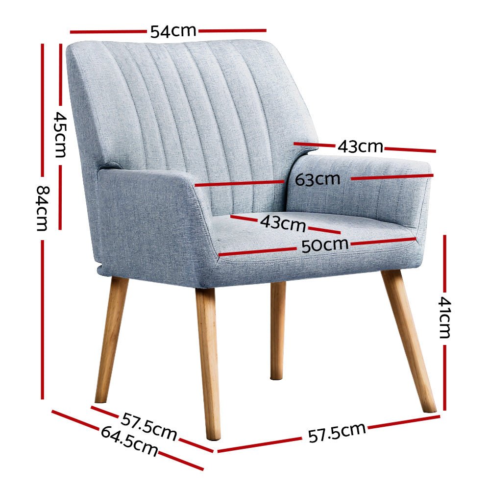2X Armchair Fabric Blue Grey - Furniture > Bar Stools & Chairs > Arm Chairs & Recliners - Rivercity House & Home Co. (ABN 18 642 972 209) - Affordable Modern Furniture Australia