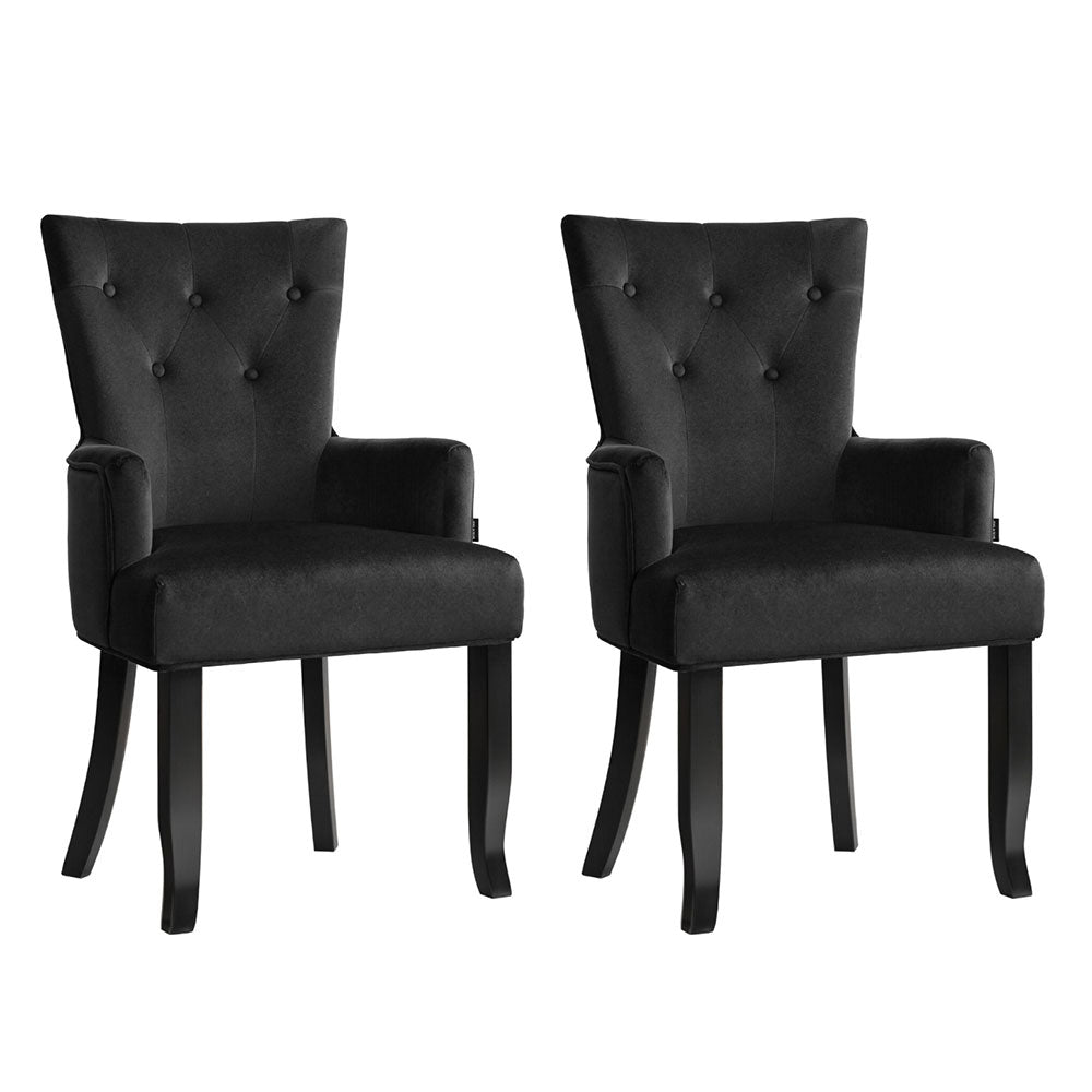 2x Artiss Dining Chairs Velvet French Provincial Armchair Black - Furniture > Bar Stools & Chairs > Arm Chairs & Recliners - Rivercity House & Home Co. (ABN 18 642 972 209) - Affordable Modern Furniture Australia
