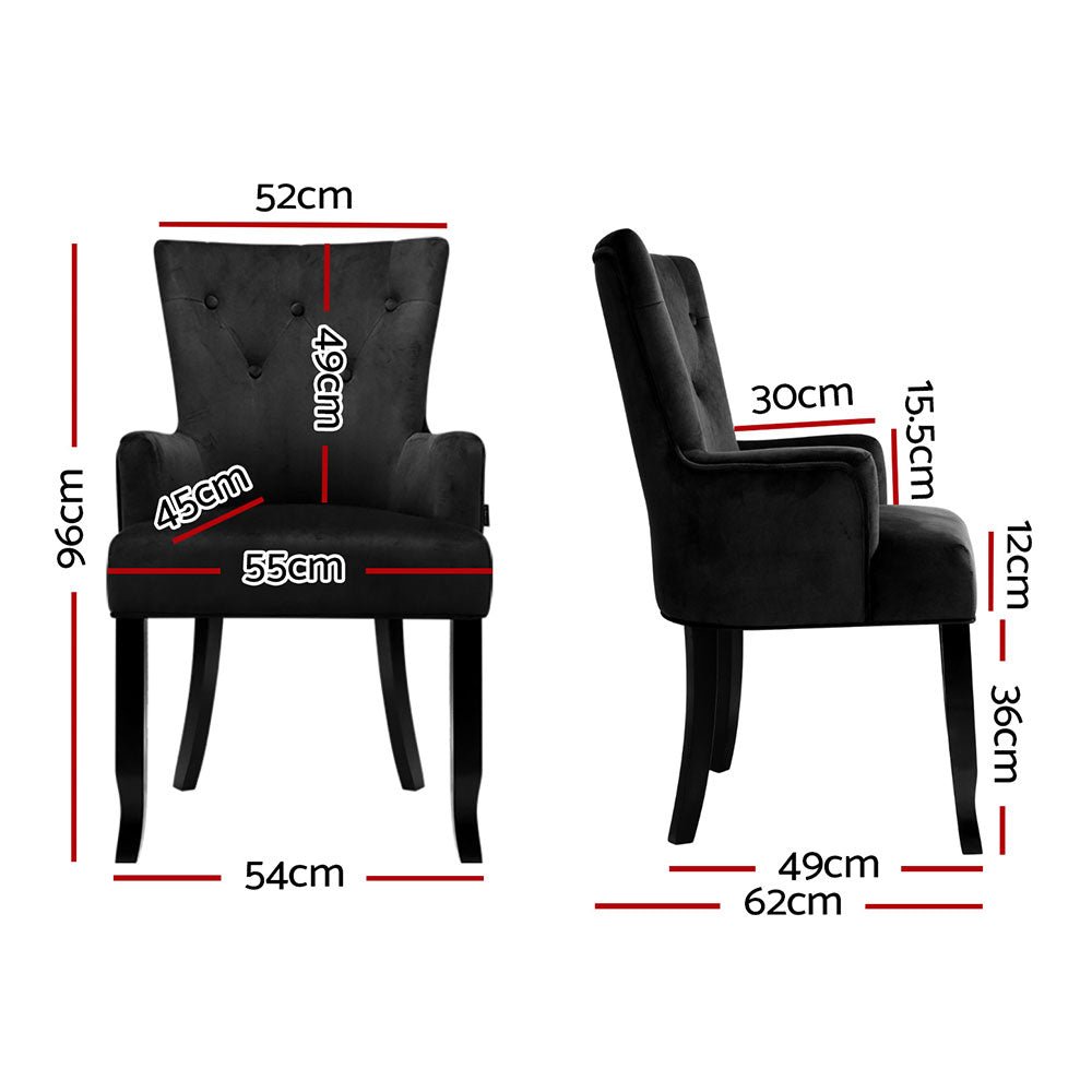2x Artiss Dining Chairs Velvet French Provincial Armchair Black - Furniture > Bar Stools & Chairs > Arm Chairs & Recliners - Rivercity House & Home Co. (ABN 18 642 972 209) - Affordable Modern Furniture Australia