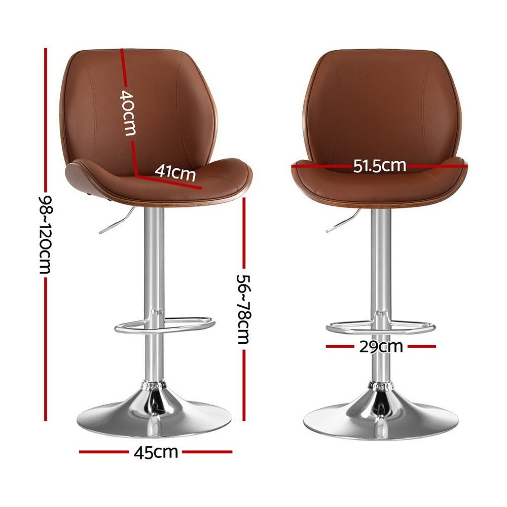 2X Bar Stools Bentwood Adjustable Kitchen Counter Chair Leather Brown - Furniture > Bar Stools & Chairs > Table & Bar Stools - Rivercity House & Home Co. (ABN 18 642 972 209) - Affordable Modern Furniture Australia