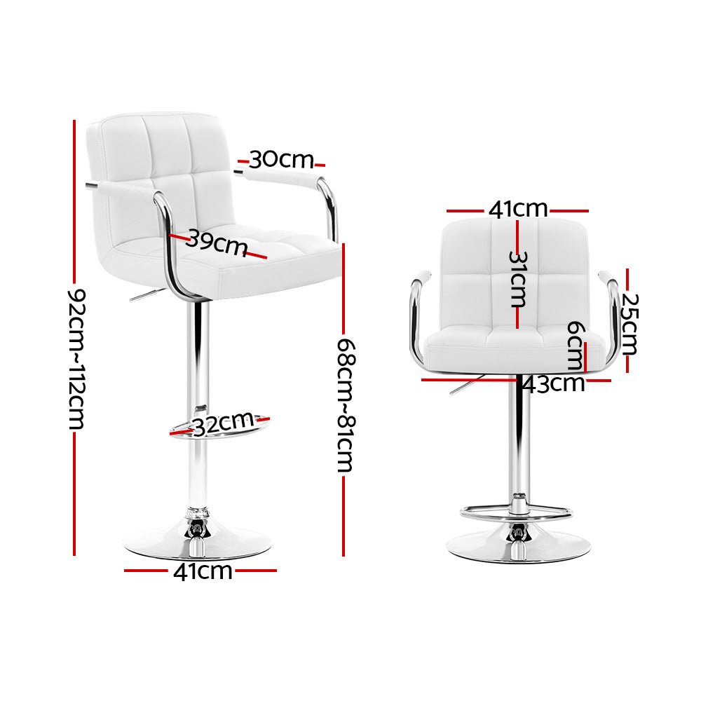 2x Bar Stools Gas lift Swivel Chairs Kitchen Armrest Leather Chrome White - Rivercity House & Home Co. (ABN 18 642 972 209) - Affordable Modern Furniture Australia