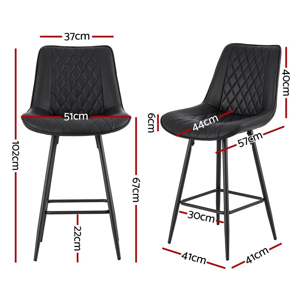 2x Bar Stools Kitchen Dining Chair Counter Stool Diamond PU Leather Black - Furniture > Bar Stools & Chairs > Table & Bar Stools - Rivercity House & Home Co. (ABN 18 642 972 209) - Affordable Modern Furniture Australia