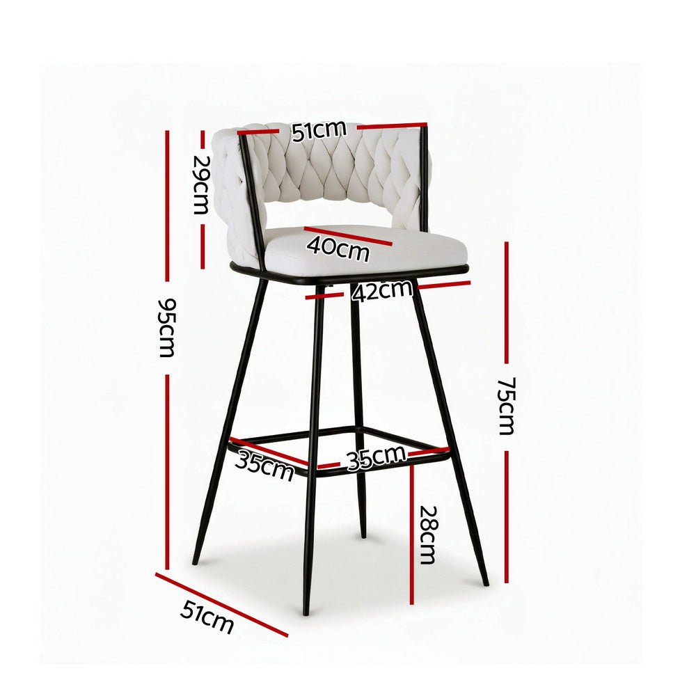 2x Bar Stools Kitchen Dining Chair Counter Stool Woven Velvet Metal Ivory - Furniture > Bar Stools & Chairs > Table & Bar Stools - Rivercity House & Home Co. (ABN 18 642 972 209) - Affordable Modern Furniture Australia