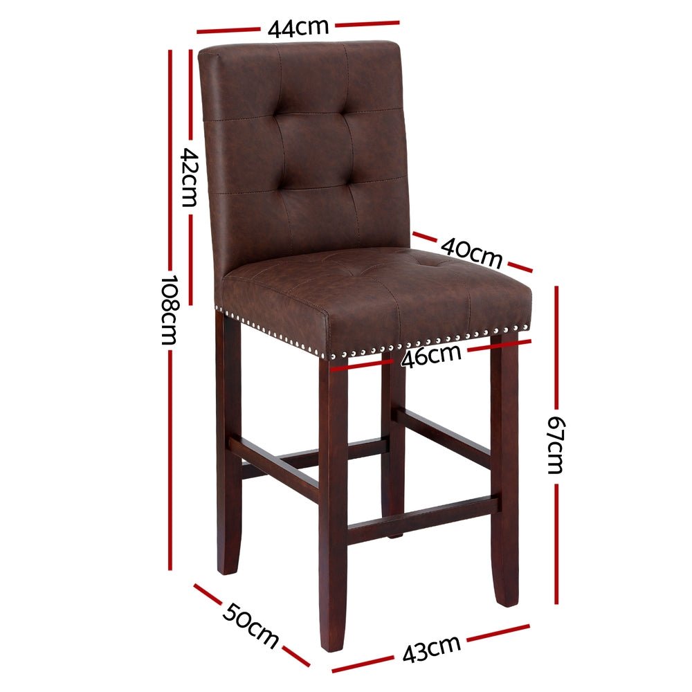 2x Bar Stools Kitchen Dining Chairs Counter PU Leather Wooden Ada Brown - Furniture > Bar Stools & Chairs > Table & Bar Stools - Rivercity House & Home Co. (ABN 18 642 972 209) - Affordable Modern Furniture Australia