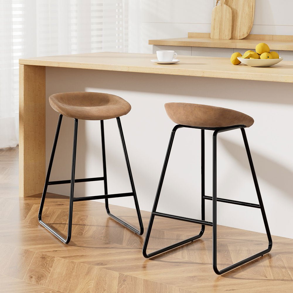 2x Bar Stools Kitchen Dining Chairs Counter Stool PU Leather Metal Brown - Furniture > Bar Stools & Chairs > Table & Bar Stools - Rivercity House & Home Co. (ABN 18 642 972 209) - Affordable Modern Furniture Australia