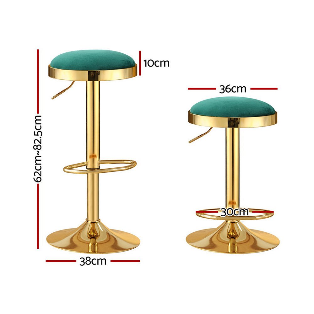 2x Bar Stools Kitchen Dining Chairs Velvet Padded Stool Green - Furniture > Bar Stools & Chairs > Table & Bar Stools - Rivercity House & Home Co. (ABN 18 642 972 209) - Affordable Modern Furniture Australia