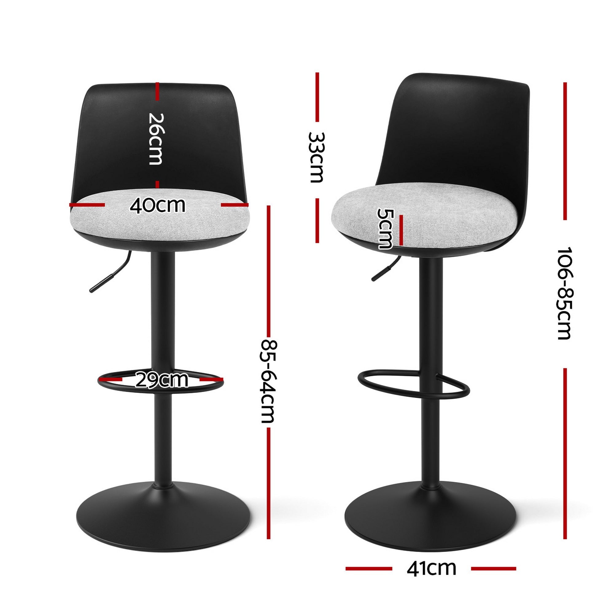 2x Bar Stools Kitchen Swivel Gas Lift Counter Dining Chair Curved Black - Furniture > Bar Stools & Chairs > Table & Bar Stools - Rivercity House & Home Co. (ABN 18 642 972 209) - Affordable Modern Furniture Australia