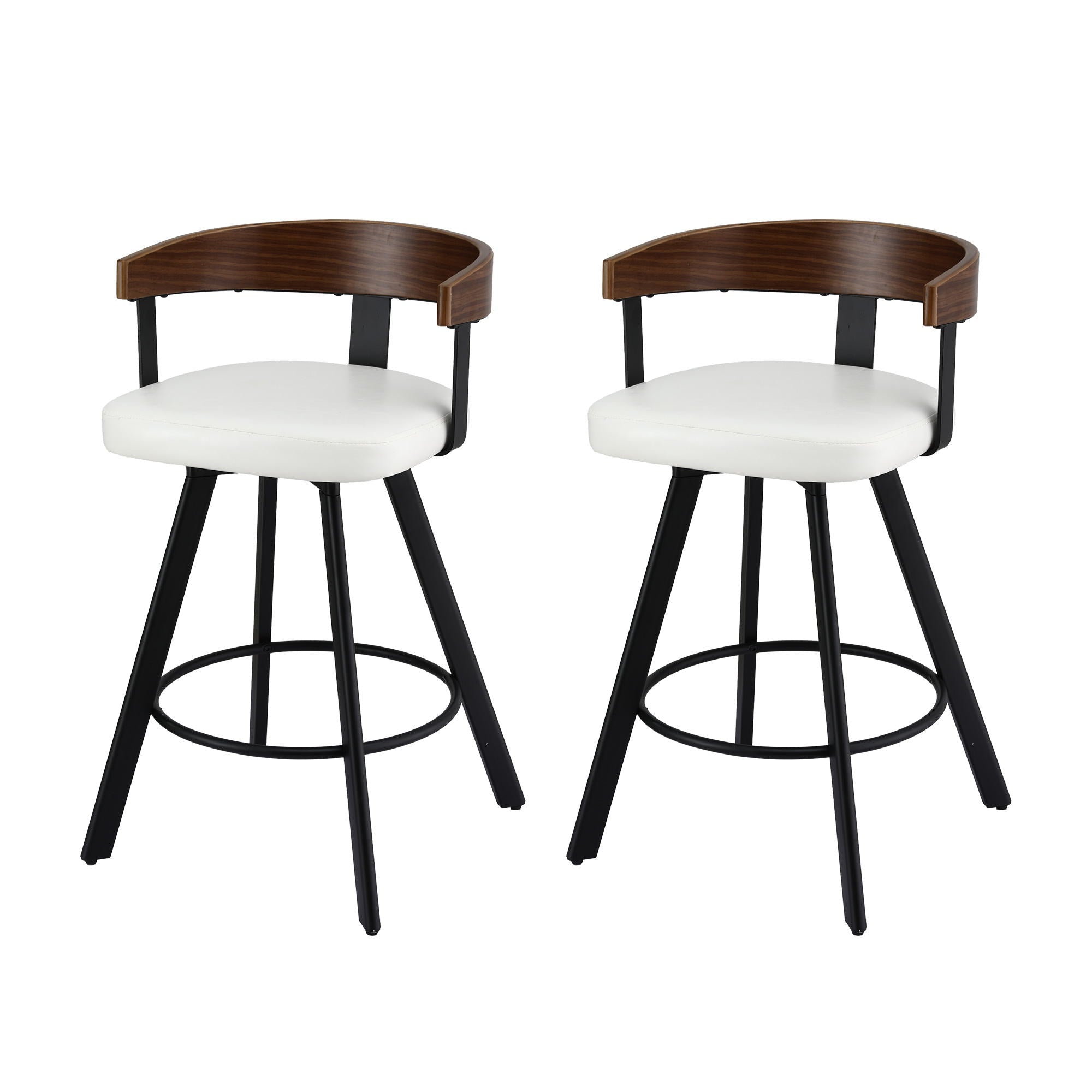 2x Bar Stools Swivel Kitchen Chairs Metal Legs Bentwood Counter White PU - Furniture > Bar Stools & Chairs > Table & Bar Stools - Rivercity House & Home Co. (ABN 18 642 972 209) - Affordable Modern Furniture Australia