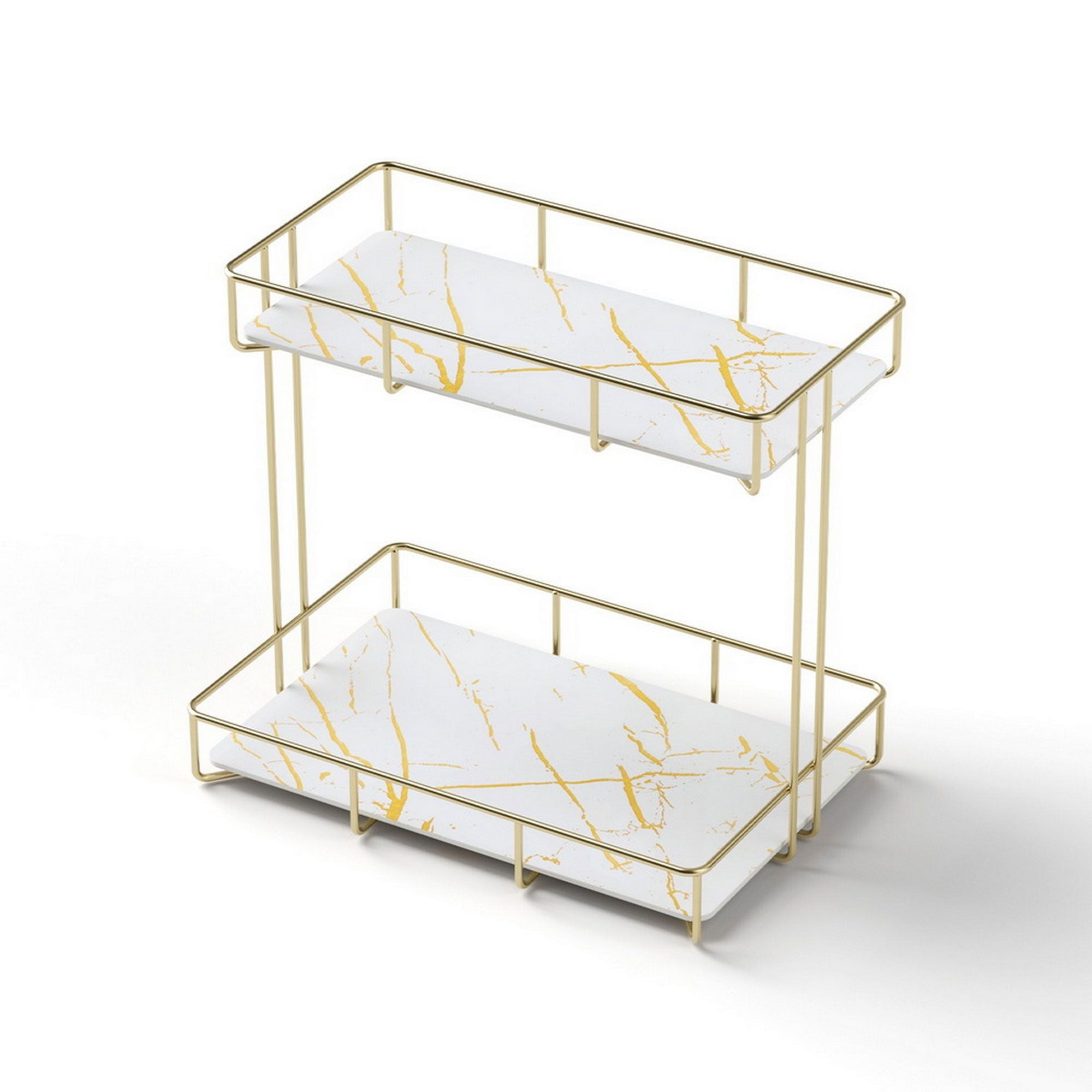 2X Bathroom Storage Rack 2 Tier Corner Organiser Gold Marble Look - Tools > Tools Storage > Wall Storage Racks - Rivercity House & Home Co. (ABN 18 642 972 209) - Affordable Modern Furniture Australia