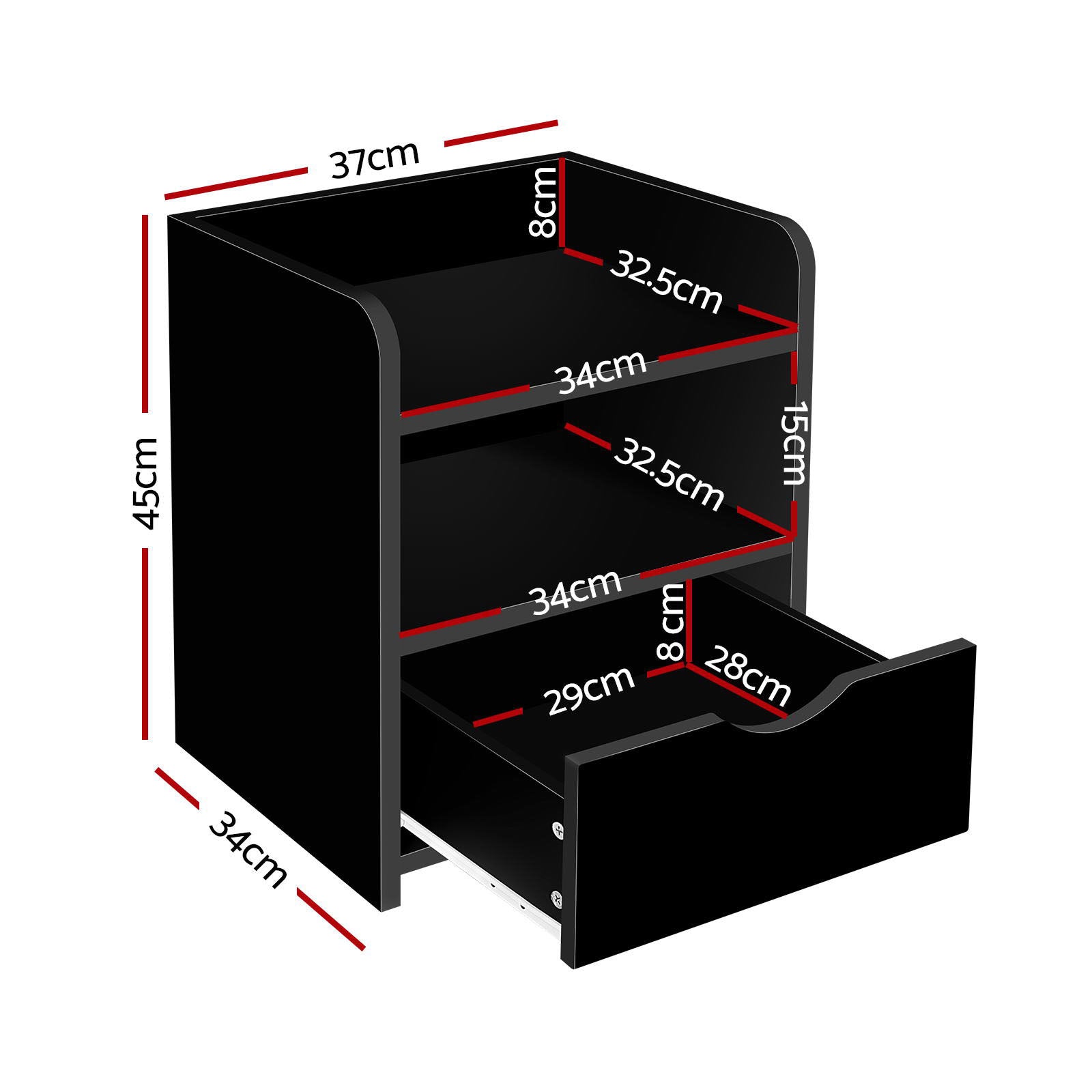 2X Bedside Table 1 Drawer with Shelf - FARA Black - Furniture > Bedroom > Bedside Tables - Rivercity House & Home Co. (ABN 18 642 972 209) - Affordable Modern Furniture Australia