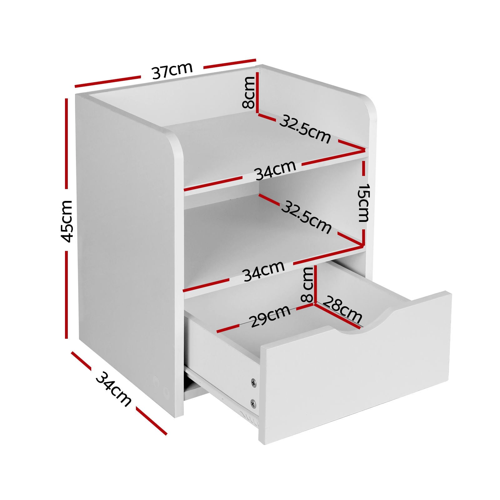 2X Bedside Table 1 Drawer with Shelf - FARA White - Furniture > Bedroom > Bedside Tables - Rivercity House & Home Co. (ABN 18 642 972 209) - Affordable Modern Furniture Australia