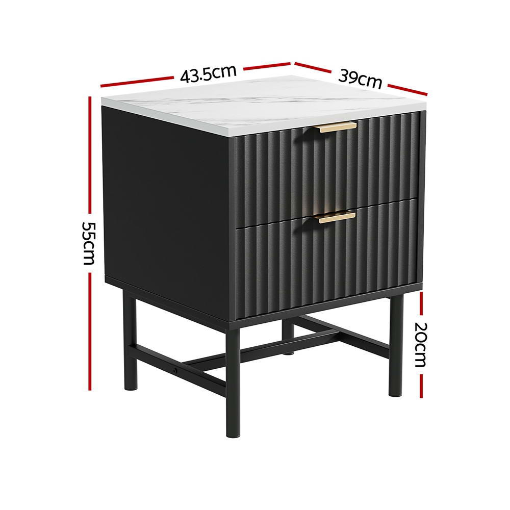 2x Bedside Table 2 Drawers - Black - Furniture > Bedroom > Bedside Tables - Rivercity House & Home Co. (ABN 18 642 972 209) - Affordable Modern Furniture Australia
