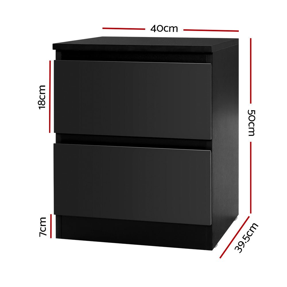 2x Bedside Table 2 Drawers - PEPE Black - Furniture > Bedroom > Bedside Tables - Rivercity House & Home Co. (ABN 18 642 972 209) - Affordable Modern Furniture Australia