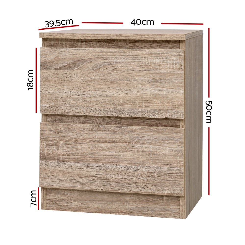 2x Bedside Table 2 Drawers - PEPE Oak - Furniture > Bedroom > Bedside Tables - Rivercity House & Home Co. (ABN 18 642 972 209) - Affordable Modern Furniture Australia