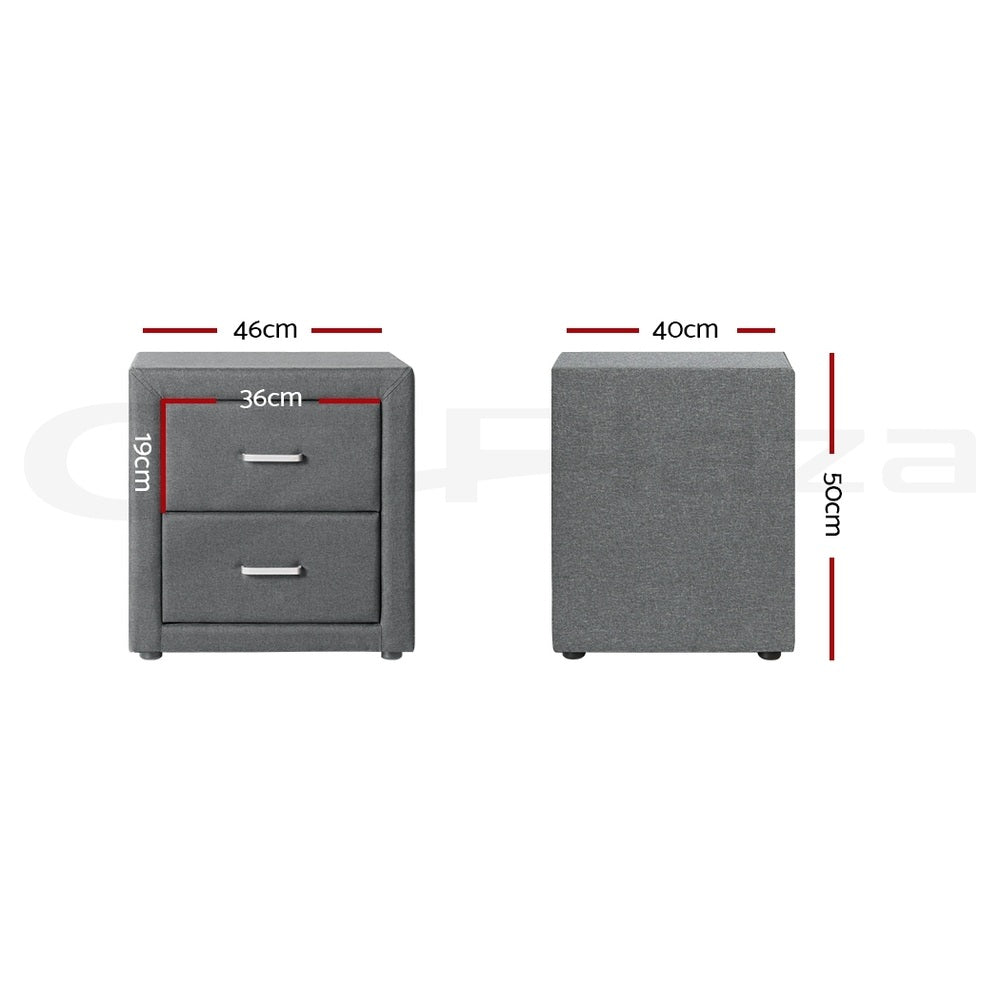 2X Bedside Table 2 Drawers Side Table Fabric - CADEN Grey - Furniture > Bedroom > Bedside Tables - Rivercity House & Home Co. (ABN 18 642 972 209) - Affordable Modern Furniture Australia