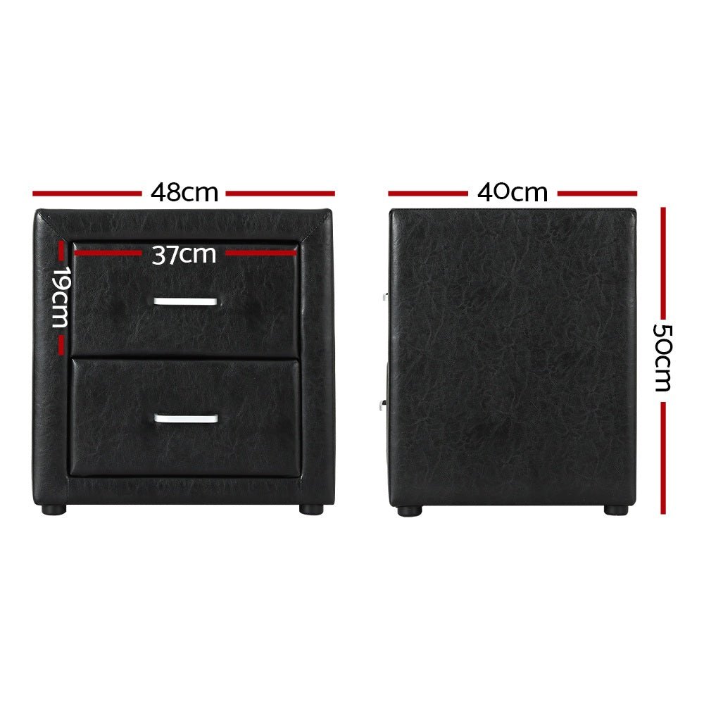 2X Bedside Table 2 Drawers Side Table Leather - CADEN Black - Furniture > Bedroom > Bedside Tables - Rivercity House & Home Co. (ABN 18 642 972 209) - Affordable Modern Furniture Australia