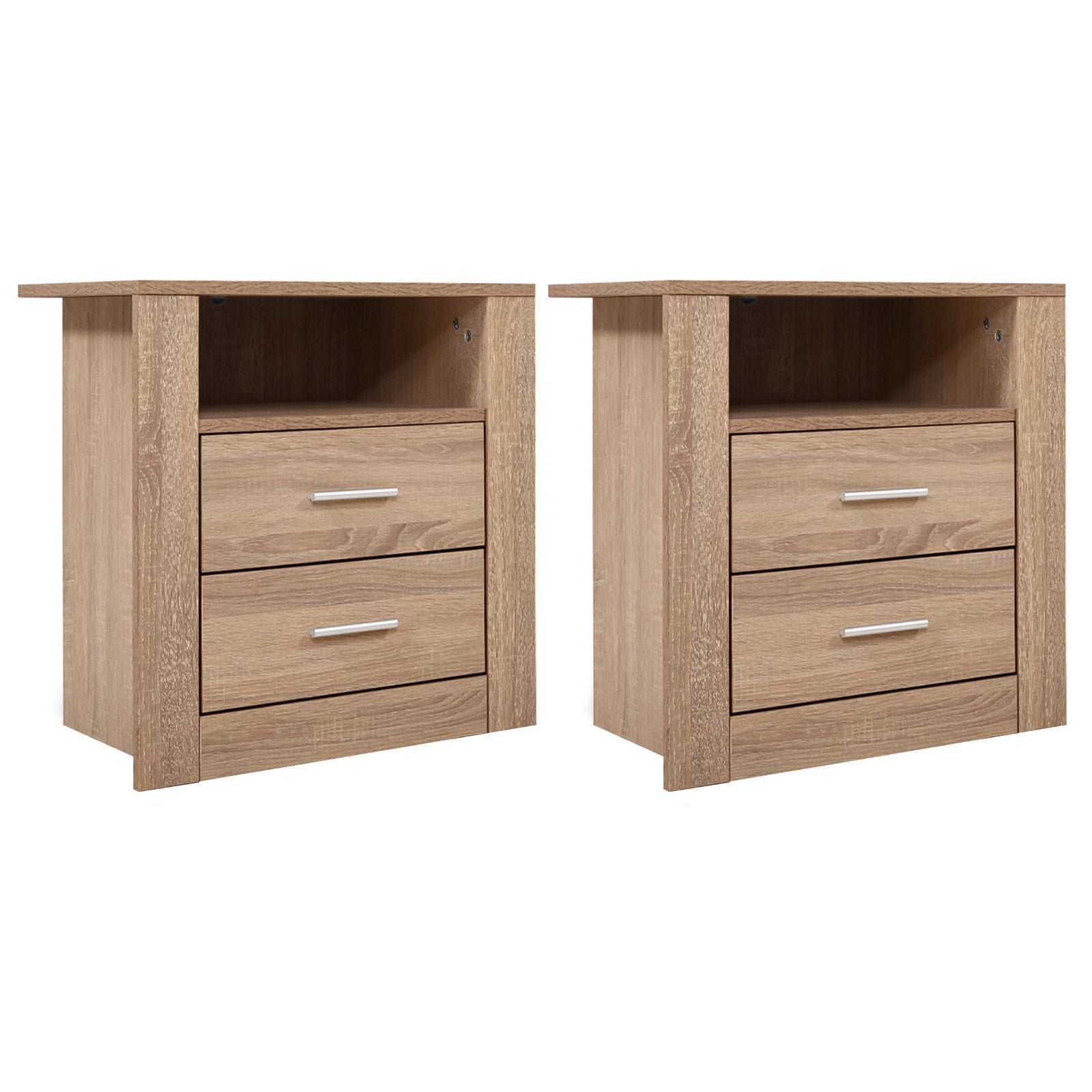 2X Bedside Table 2 Drawers with Shelf - TARA Oak - Furniture > Bedroom > Bedside Tables - Rivercity House & Home Co. (ABN 18 642 972 209) - Affordable Modern Furniture Australia