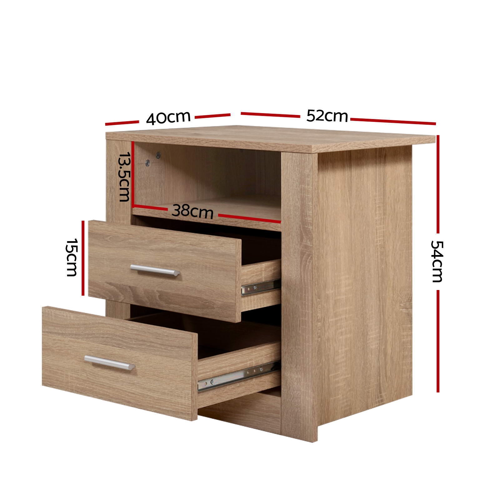2X Bedside Table 2 Drawers with Shelf - TARA Oak - Furniture > Bedroom > Bedside Tables - Rivercity House & Home Co. (ABN 18 642 972 209) - Affordable Modern Furniture Australia