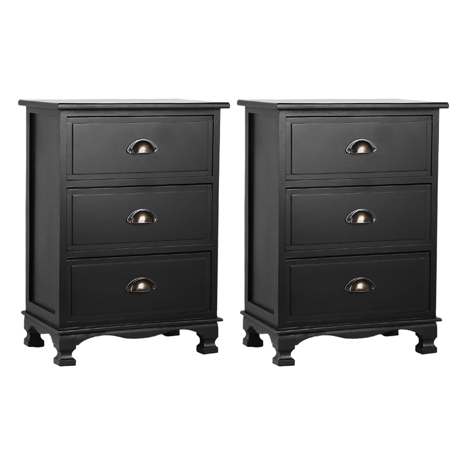 2x Bedside Table 3 Drawers Vintage - THYME Black - Furniture > Bedroom > Bedside Tables - Rivercity House & Home Co. (ABN 18 642 972 209) - Affordable Modern Furniture Australia