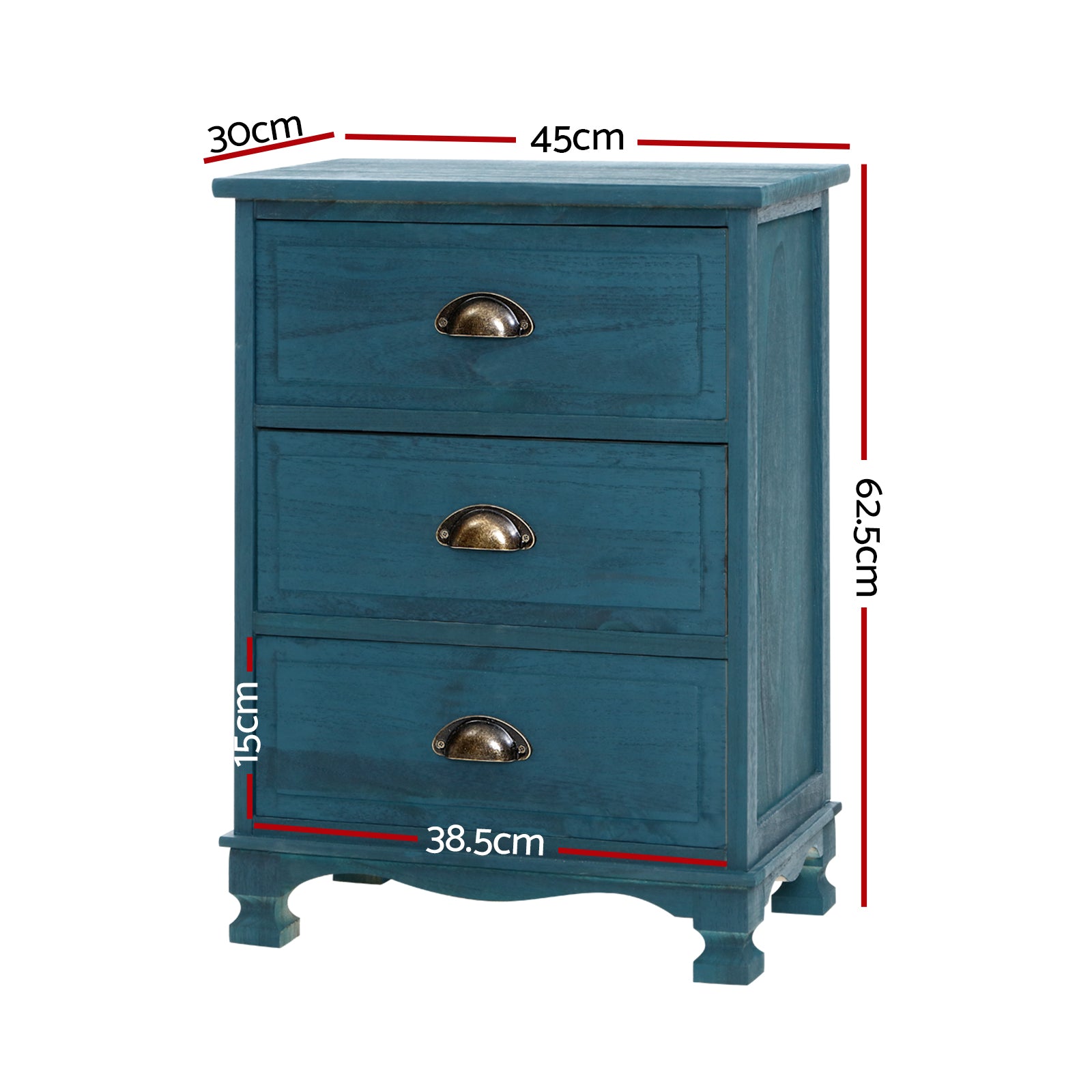 2x Bedside Table 3 Drawers Vintage - THYME Blue - Furniture > Bedroom > Bedside Tables - Rivercity House & Home Co. (ABN 18 642 972 209) - Affordable Modern Furniture Australia