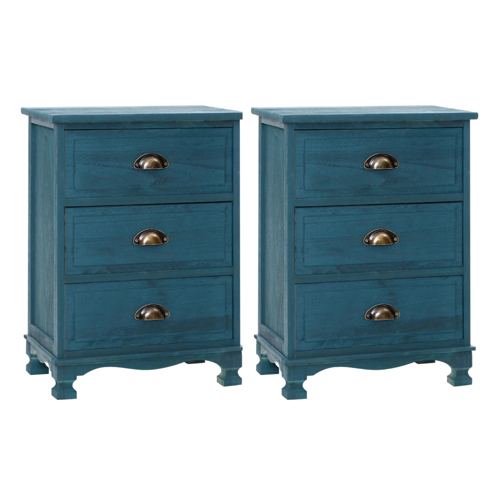 2x Bedside Table 3 Drawers Vintage - THYME Blue - Furniture > Bedroom > Bedside Tables - Rivercity House & Home Co. (ABN 18 642 972 209) - Affordable Modern Furniture Australia