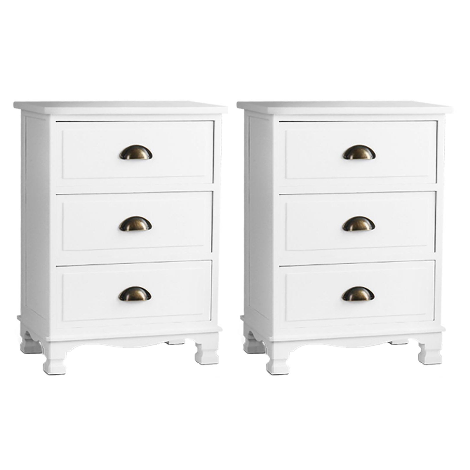 2x Bedside Table 3 Drawers Vintage - THYME White - Furniture > Bedroom > Bedside Tables - Rivercity House & Home Co. (ABN 18 642 972 209) - Affordable Modern Furniture Australia