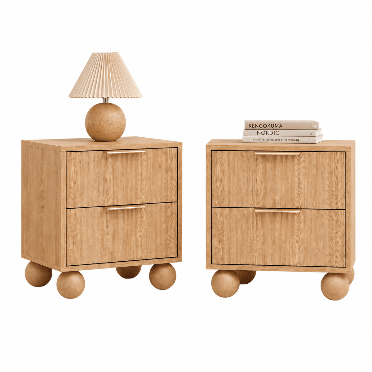 2x Bedside Table Round Legs 2 Drawers Pine - Furniture > Bedroom > Bedside Tables - Rivercity House & Home Co. (ABN 18 642 972 209) - Affordable Modern Furniture Australia