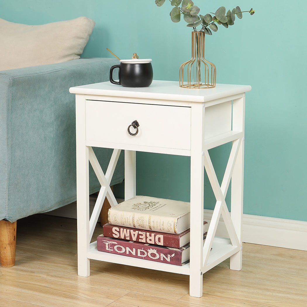 2x Bedside Tables Drawers Side - Rivercity House & Home Co. (ABN 18 642 972 209) - Affordable Modern Furniture Australia