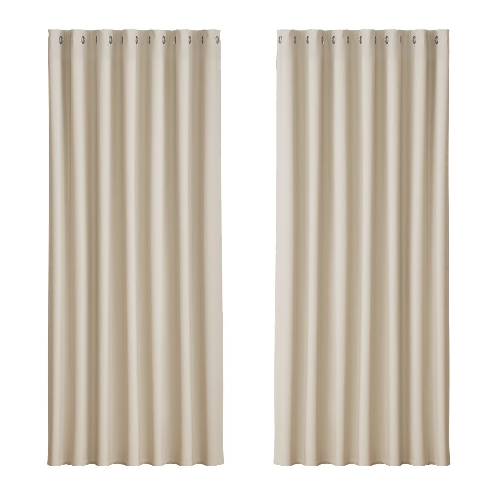 2X Blockout Curtains Blackout Window Curtain Eyelet 240x230cm Beige - Home & Garden > Curtains - Rivercity House & Home Co. (ABN 18 642 972 209) - Affordable Modern Furniture Australia