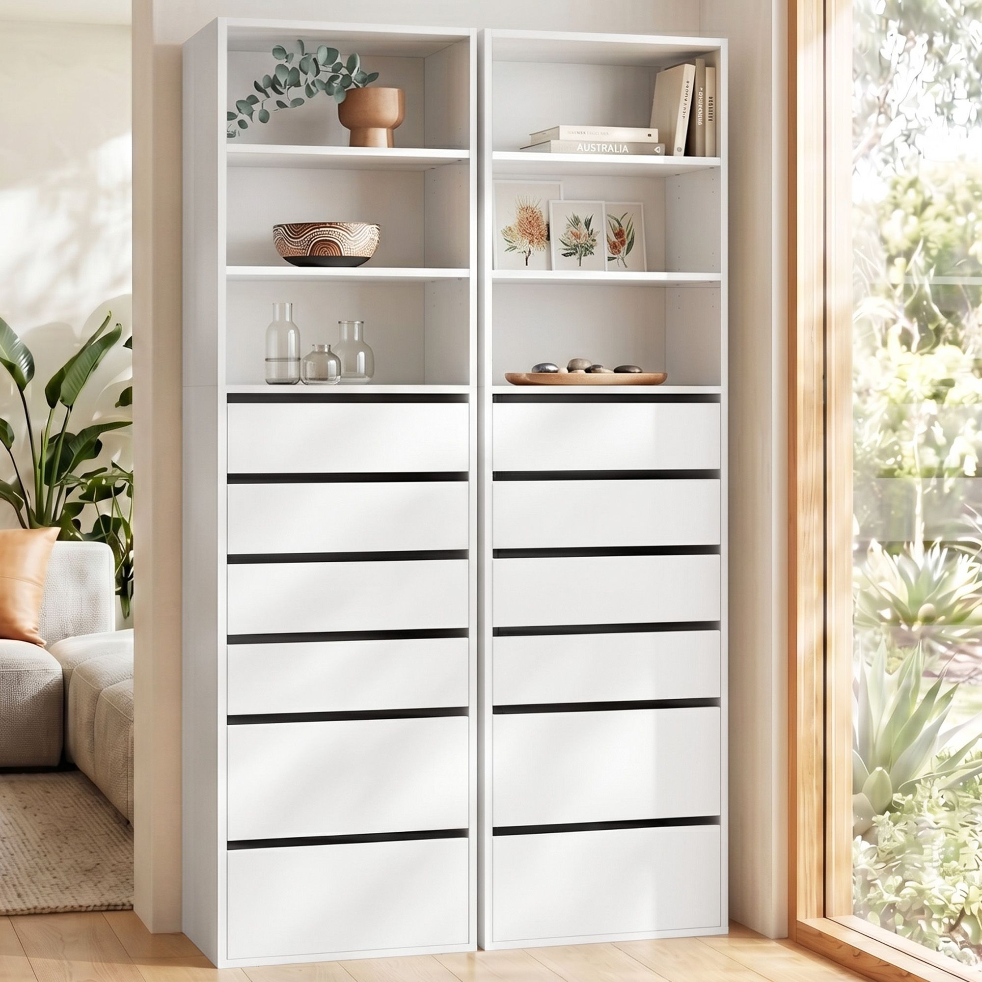 2x Chest of 6 Drawers Tallboy Cabinet Adjustable Shelf White - Furniture > Bedroom > Dressers - Rivercity House & Home Co. (ABN 18 642 972 209) - Affordable Modern Furniture Australia