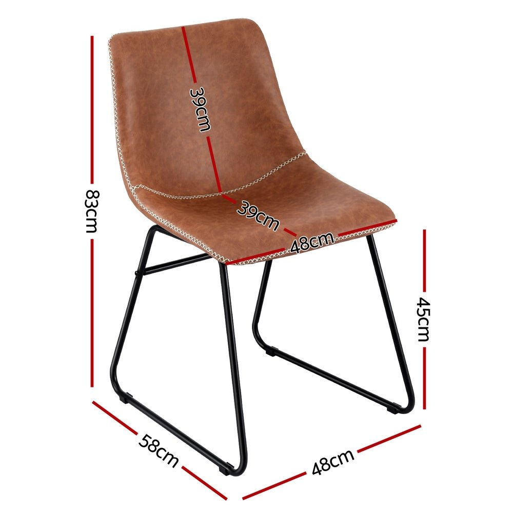 2x Dining Chairs Retro PU Leather Kitchen Lounge Cafe Accent Chair Brown - Furniture > Dining > Kitchen & Dining Chairs - Rivercity House & Home Co. (ABN 18 642 972 209) - Affordable Modern Furniture Australia