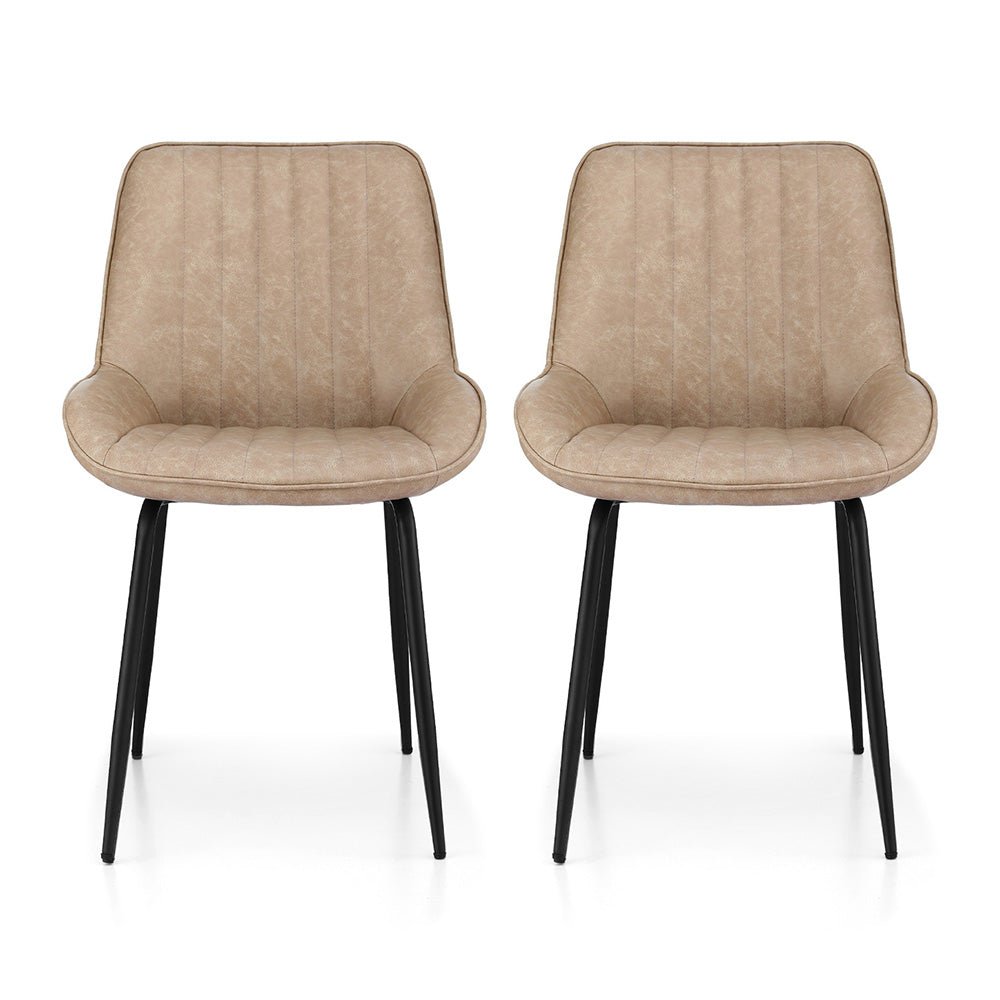 2x Dining Chairs Retro PU Leather Kitchen Lounge Cafe Accent Chair Khaki - Furniture > Dining > Kitchen & Dining Chairs - Rivercity House & Home Co. (ABN 18 642 972 209) - Affordable Modern Furniture Australia