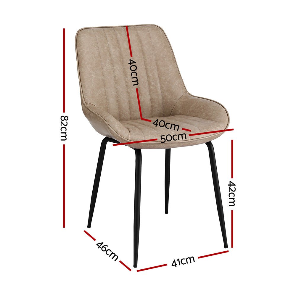 2x Dining Chairs Retro PU Leather Kitchen Lounge Cafe Accent Chair Khaki - Furniture > Dining > Kitchen & Dining Chairs - Rivercity House & Home Co. (ABN 18 642 972 209) - Affordable Modern Furniture Australia