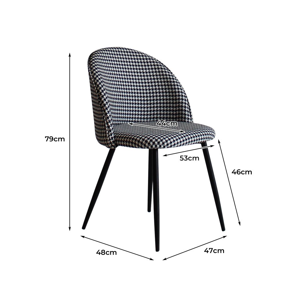 2x Dining Chairs with Steel Legs and Houndstooth Fabric - Black and White - Rivercity House & Home Co. (ABN 18 642 972 209) - Affordable Modern Furniture Australia