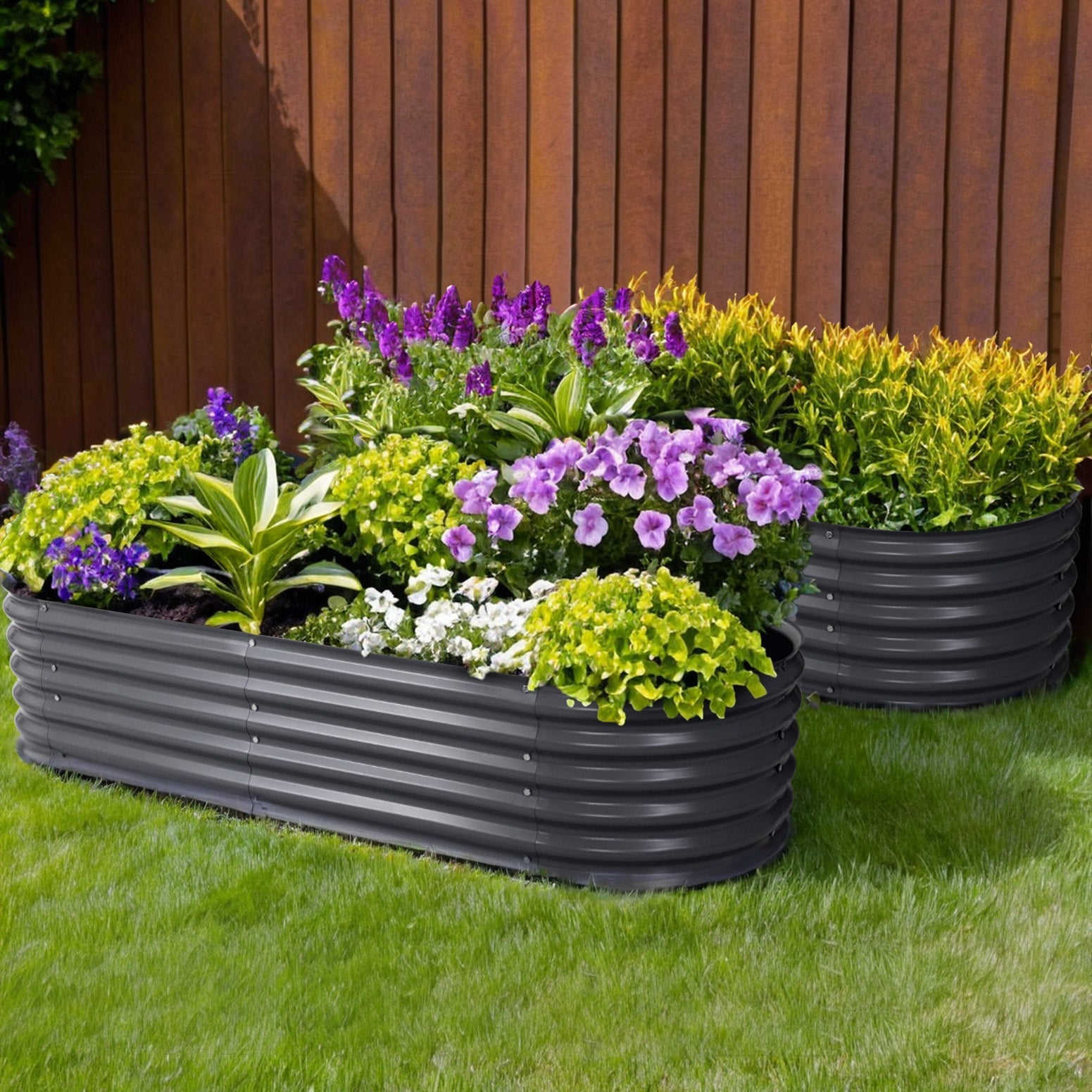 2x Green Fingers Raised Garden Bed 160X80X42cm Oval Planter Box Raised Container Galvanised - Home & Garden > Garden Beds > Garden Beds & Planters - Rivercity House & Home Co. (ABN 18 642 972 209) - Affordable Modern Furniture Australia