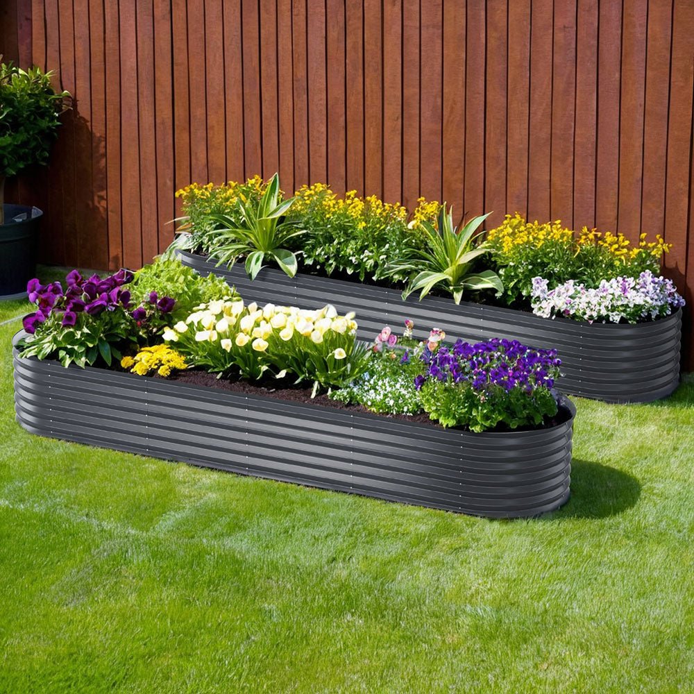 2x Green Fingers Raised Garden Bed 320X80X42cm Oval Planter Box Container Galvanised - Home & Garden > Garden Beds > Garden Beds & Planters - Rivercity House & Home Co. (ABN 18 642 972 209) - Affordable Modern Furniture Australia