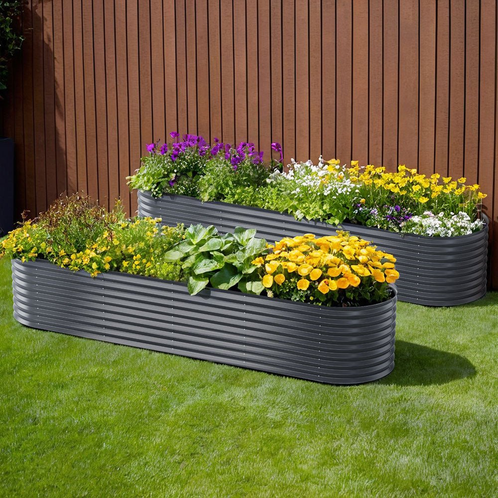2x Green Fingers Raised Garden Bed 320X80X56cm Oval Planter Box - Home & Garden > Garden Beds > Garden Beds & Planters - Rivercity House & Home Co. (ABN 18 642 972 209) - Affordable Modern Furniture Australia