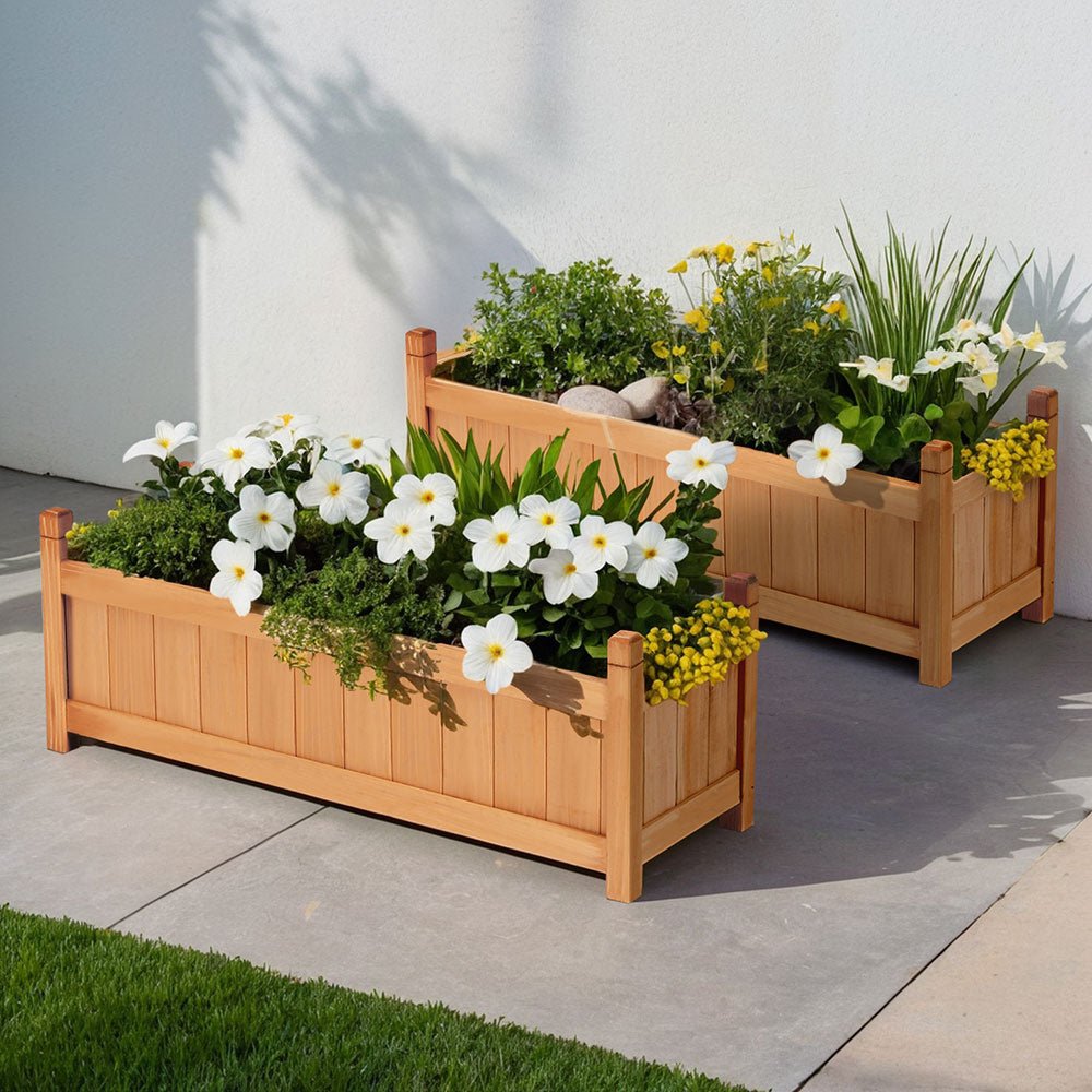 2x Green Fingers Raised Garden Bed 90x30x33cm Wooden Planter Box Raised Container Growing - Home & Garden > Garden Beds > Garden Beds & Planters - Rivercity House & Home Co. (ABN 18 642 972 209) - Affordable Modern Furniture Australia